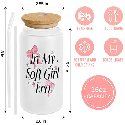 Coquette Bow Glass Can 16Oz with Bamboo Lids and Straw - Aesthetic Glass Cup - Glass Can Gifts for Bestfriend Sister Girlfriend. - product image 2