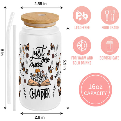 Floral Book Glass Can (16oz) - Book Lover Gift with Lid & Straw - product image 3