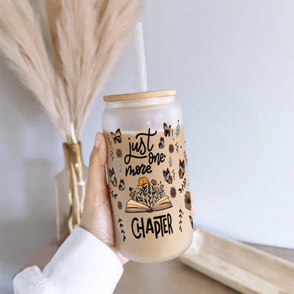 Floral Book Glass Can (16oz) - Book Lover Gift with Lid & Straw - product image 2