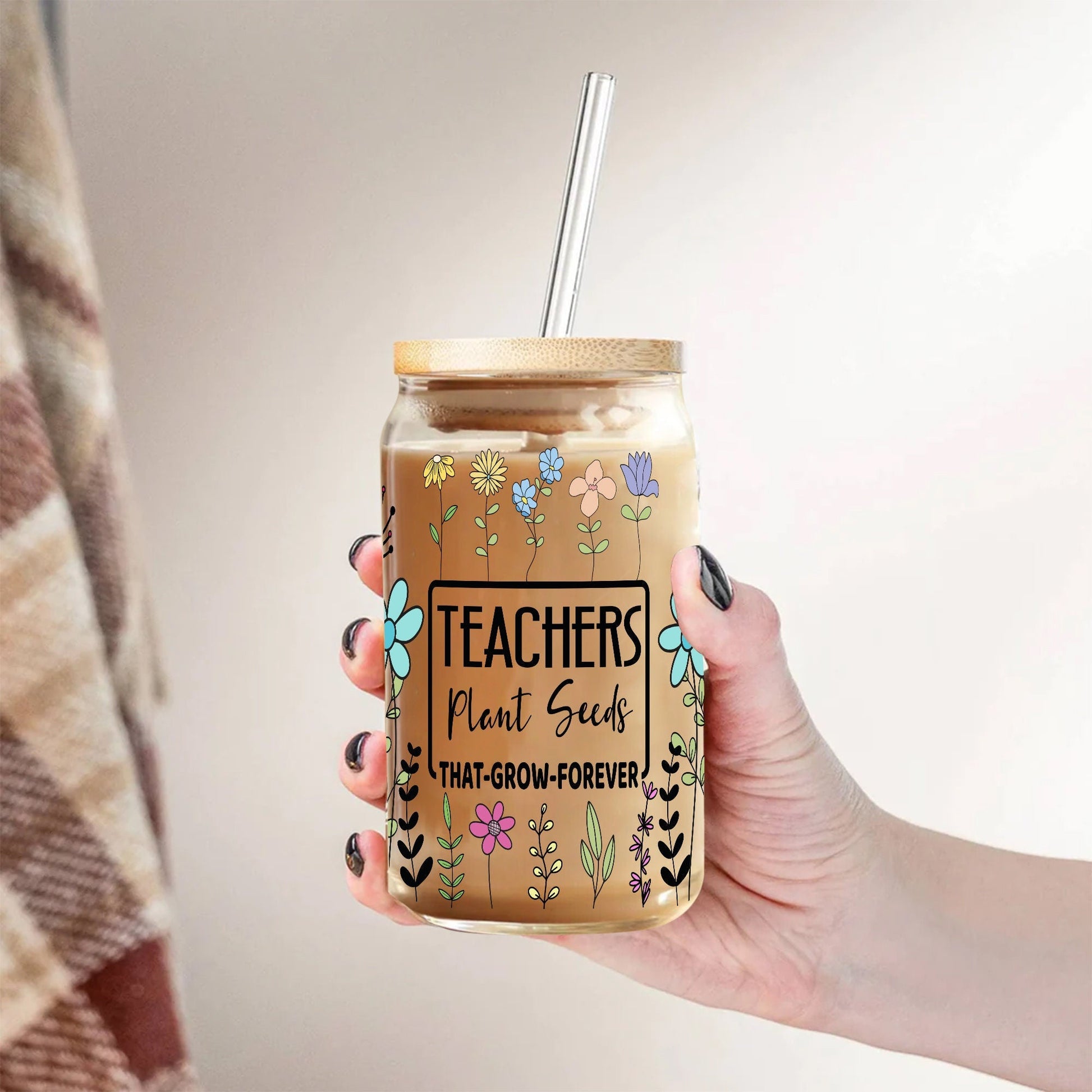 Teachers Plant Seeds Glass Can – Wildflower Teacher Tumbler, Personalized Gift for Teachers & Educators - product image 5