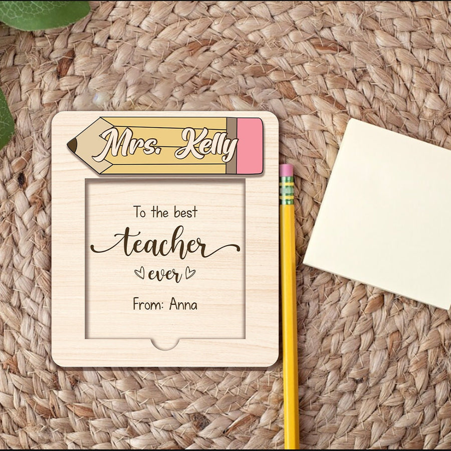 Personalized Wooden Teacher Sticky Note Holder: Appreciation Gift - main product image