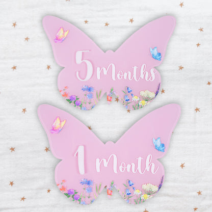 Acrylic Butterfly Baby Milestone Cards • Wildflower Monthly Photo Props • Baby Shower Gift for Newborn Girls, Keepsake Nursery Decor - product image 2