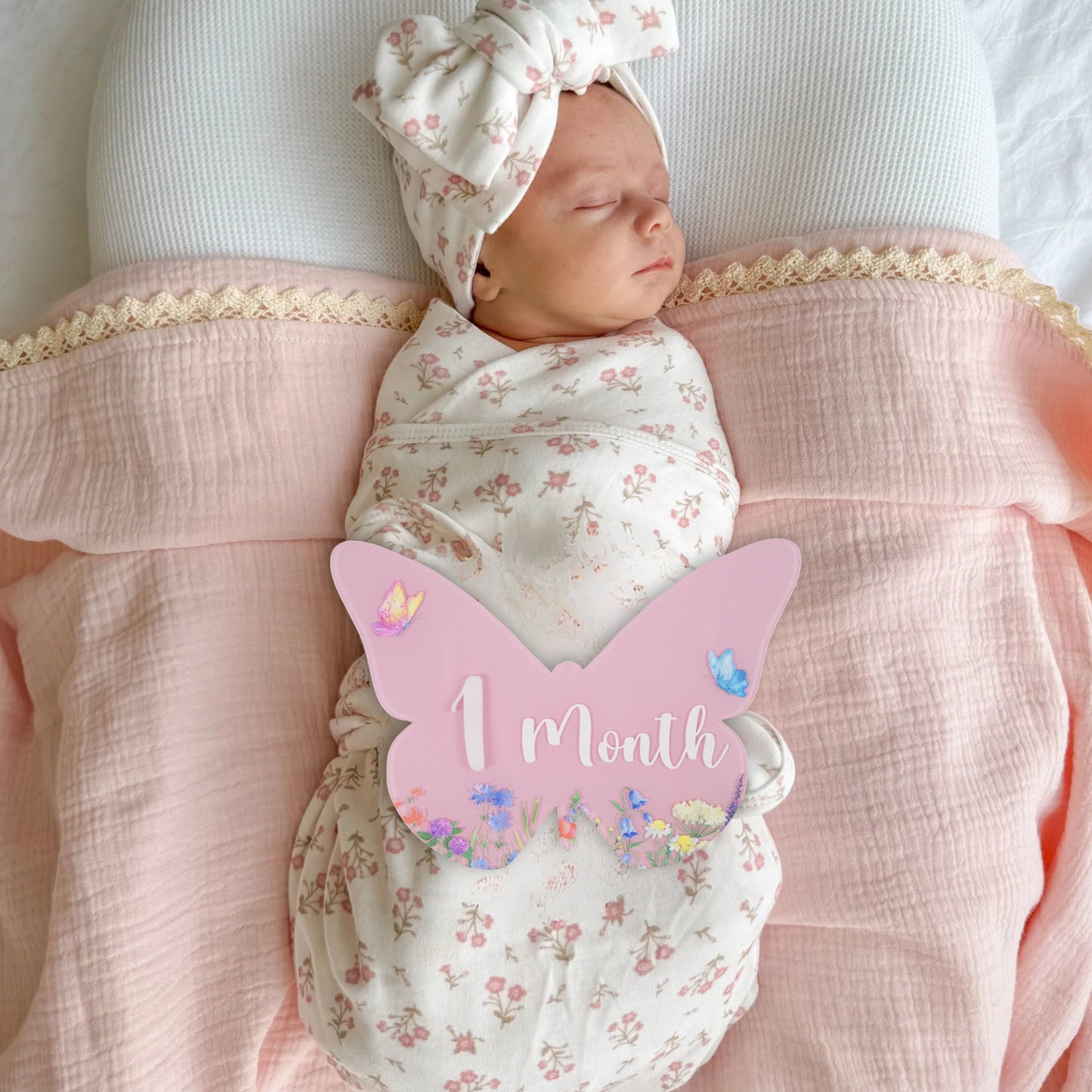 Acrylic Butterfly Baby Milestone Cards • Wildflower Monthly Photo Props • Baby Shower Gift for Newborn Girls, Keepsake Nursery Decor - main product image