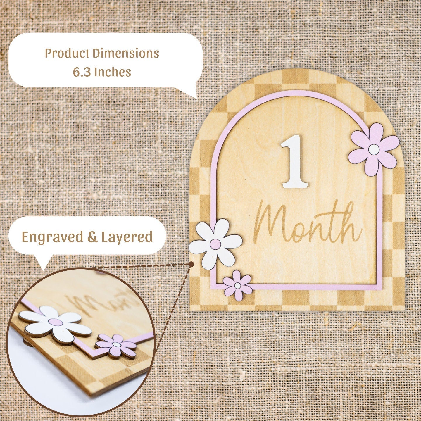 Wooden Daisy Flower Baby Milestone Card: Photo Prop - product image 6