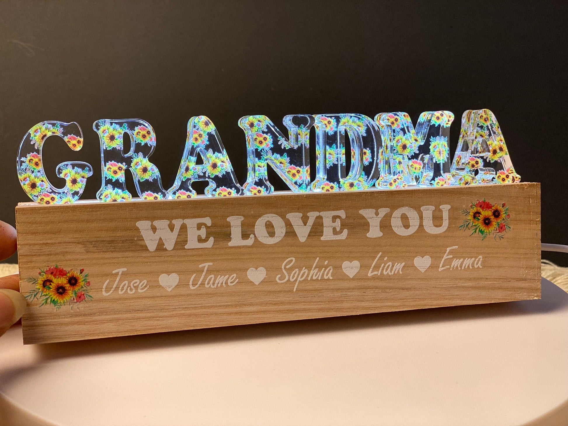 Custom Flower LED Night Light - Personalized Acrylic Lamp, Unique Family Gift, Mother’s Day Present, Birthday Keepsake Home Decor - main product image