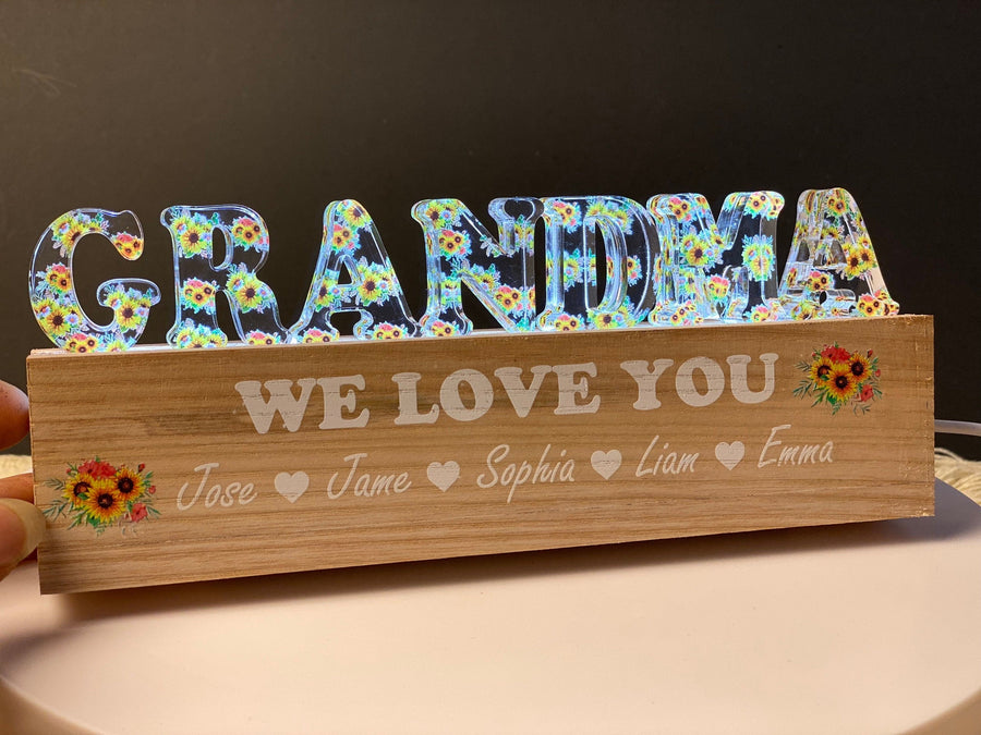 Custom Flower LED Night Light - Personalized Acrylic Lamp, Unique Family Gift, Mother’s Day Present, Birthday Keepsake Home Decor - main product image