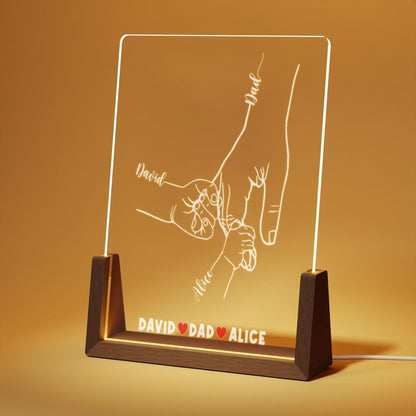 Custom Dad and Kids Hands Night Light, Personalized Fathers Day LED Lamp, Line Art Acrylic Plaque, New Dad Gift - main product image