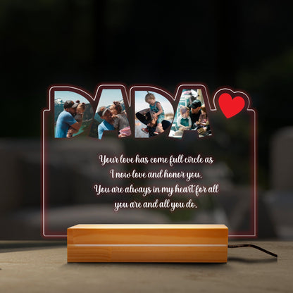 Personalized DADA Lamp with Photos, Real Glass DADA Plaque, Father's Day Gift for Husband, Engraved Wood Base Nightlight, Custom Photo Gift - main product image