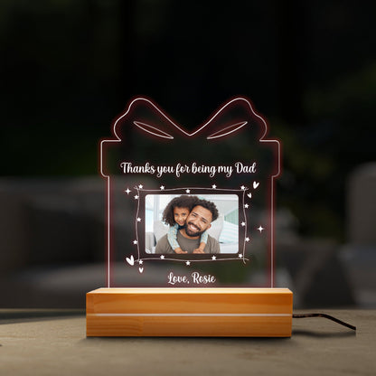 Custom Photo Night Light for Dad, Real Glass Gift Box Lamp, Personalized Father's Day Gift from Daughter, Dad Picture Plaque for Him - main product image
