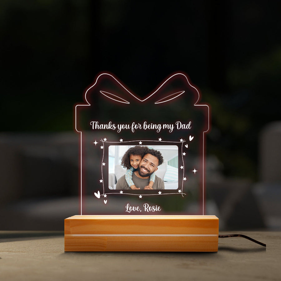 Custom Photo Night Light for Dad, Real Glass Gift Box Lamp, Personalized Father's Day Gift from Daughter, Dad Picture Plaque for Him - main product image