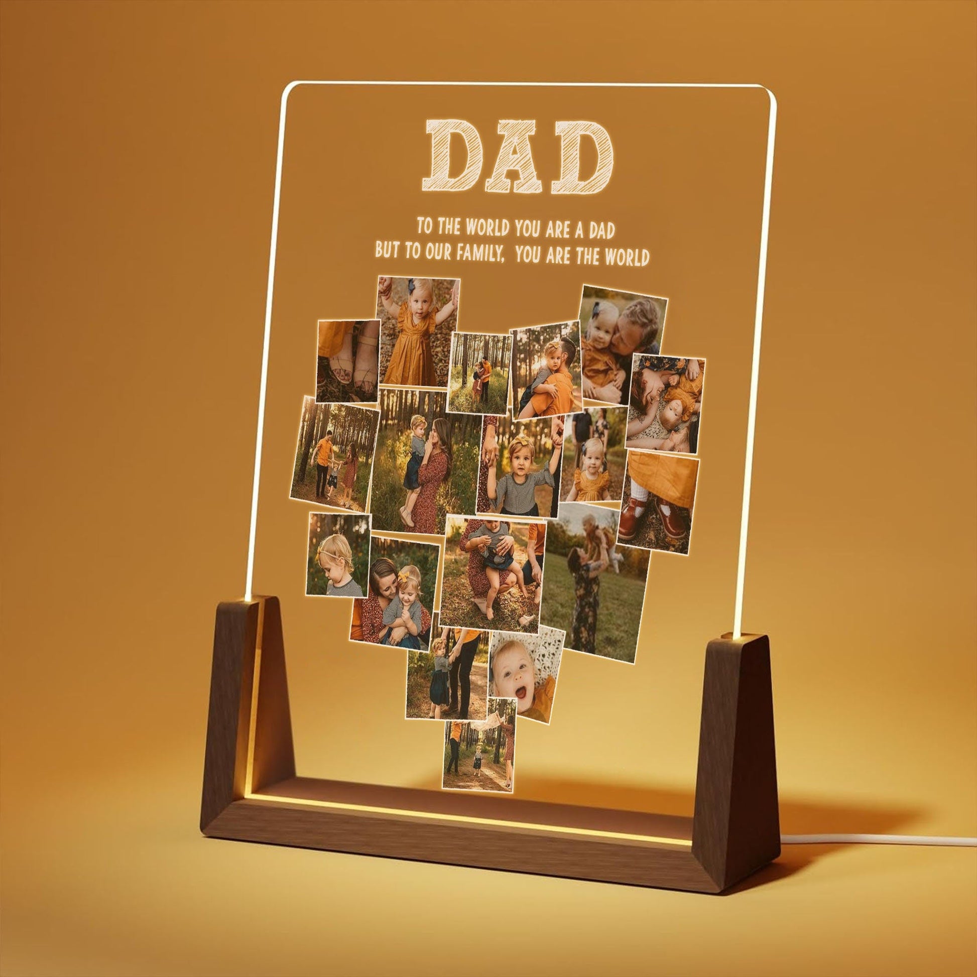Custom Dad Heart Photo Collage Lamp, Personalized Picture Night Light, Fathers Day Acrylic Plaque, Grandpa Gift - main product image