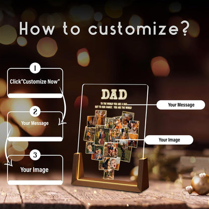 Custom Dad Heart Photo Collage Lamp, Personalized Picture Night Light, Fathers Day Acrylic Plaque, Grandpa Gift - product image 3