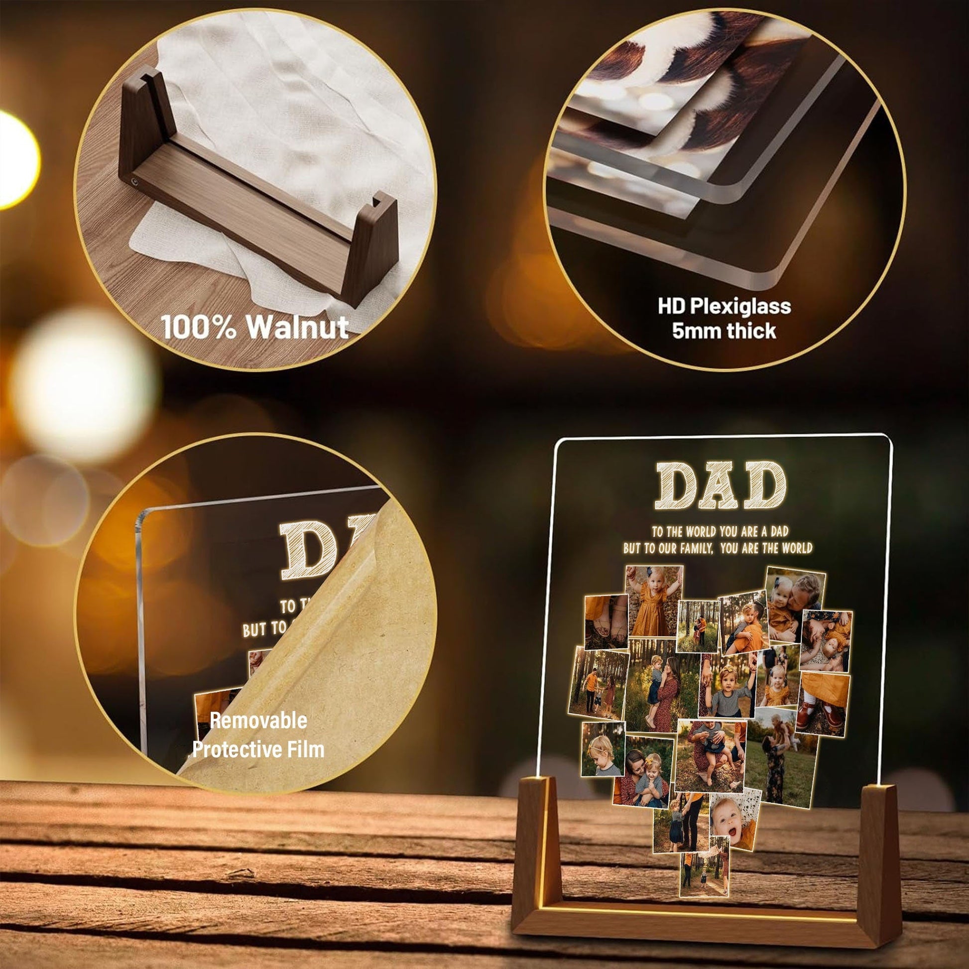 Custom Dad Heart Photo Collage Lamp, Personalized Picture Night Light, Fathers Day Acrylic Plaque, Grandpa Gift - product image 4