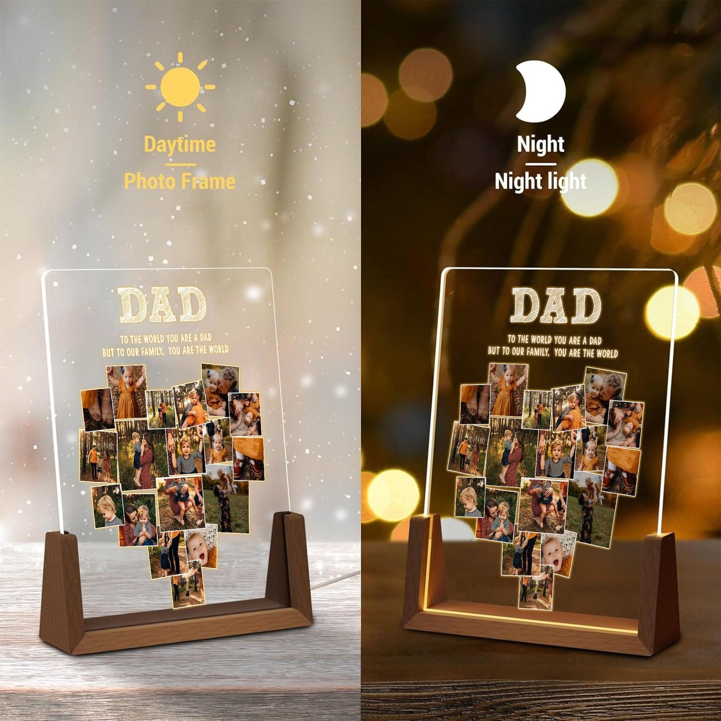 Custom Dad Heart Photo Collage Lamp, Personalized Picture Night Light, Fathers Day Acrylic Plaque, Grandpa Gift - product image 6