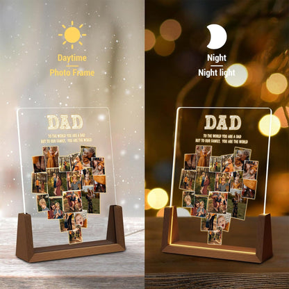 Custom Dad Heart Photo Collage Lamp, Personalized Picture Night Light, Fathers Day Acrylic Plaque, Grandpa Gift - product image 6