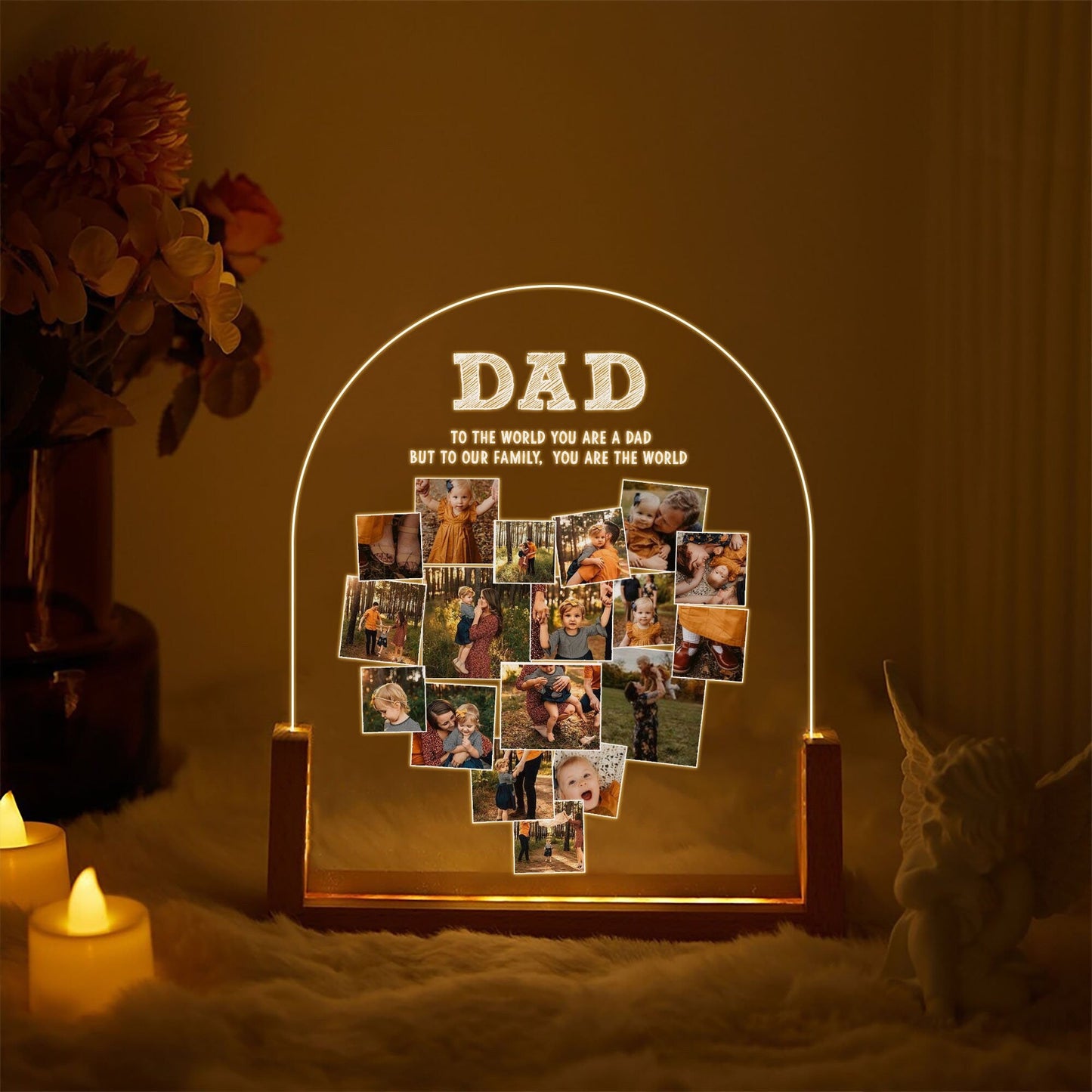Custom Dad Heart Photo Collage Lamp, Personalized Picture Night Light, Fathers Day Acrylic Plaque, Grandpa Gift - product image 2