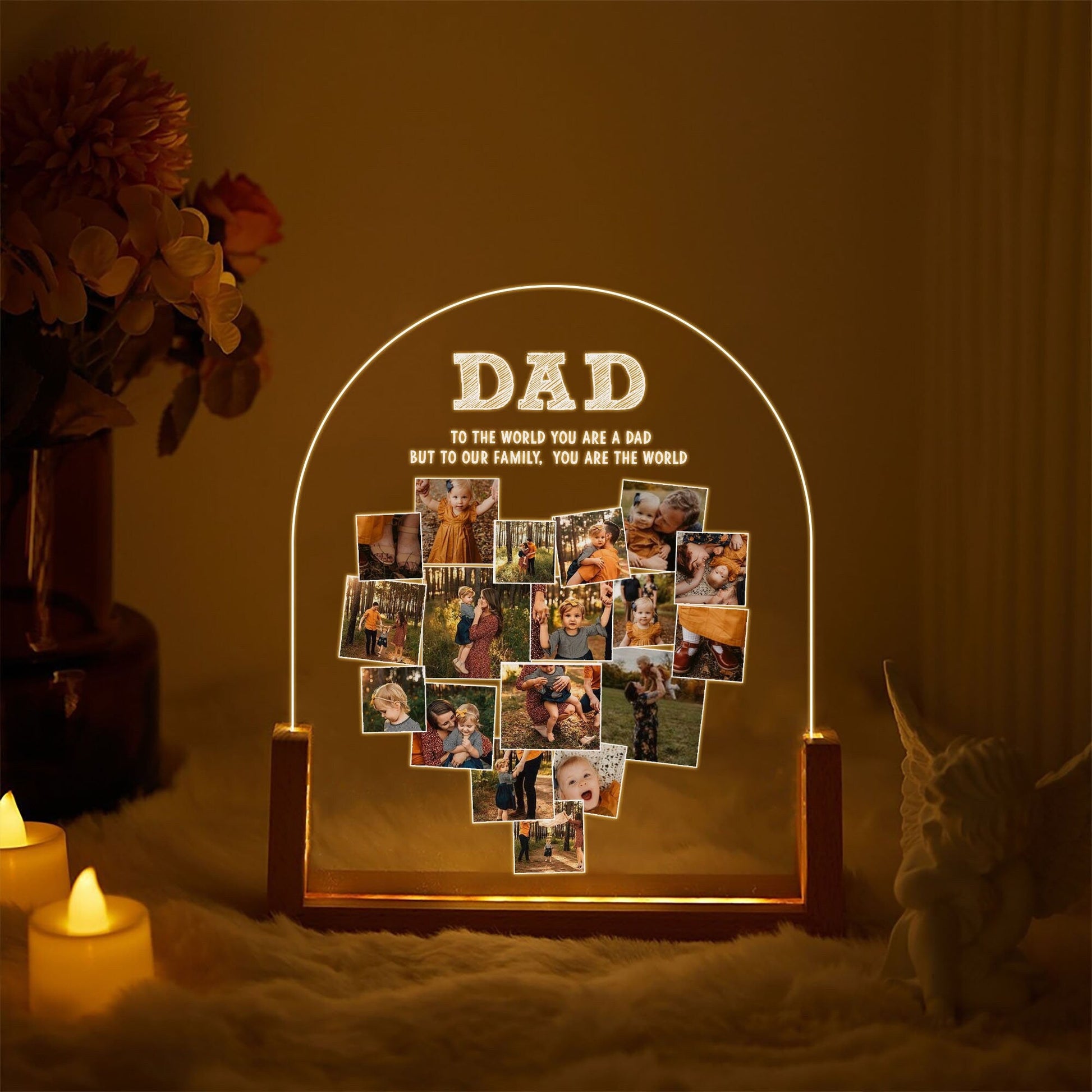 Custom Dad Heart Photo Collage Lamp, Personalized Picture Night Light, Fathers Day Acrylic Plaque, Grandpa Gift - product image 2