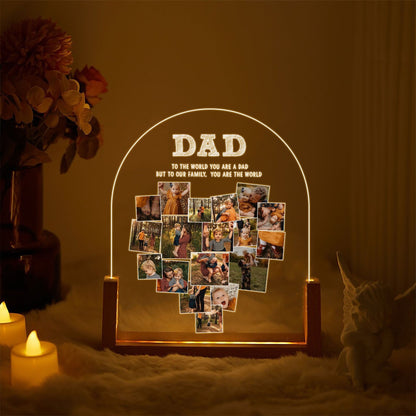 Custom Dad Heart Photo Collage Lamp, Personalized Picture Night Light, Fathers Day Acrylic Plaque, Grandpa Gift - product image 2