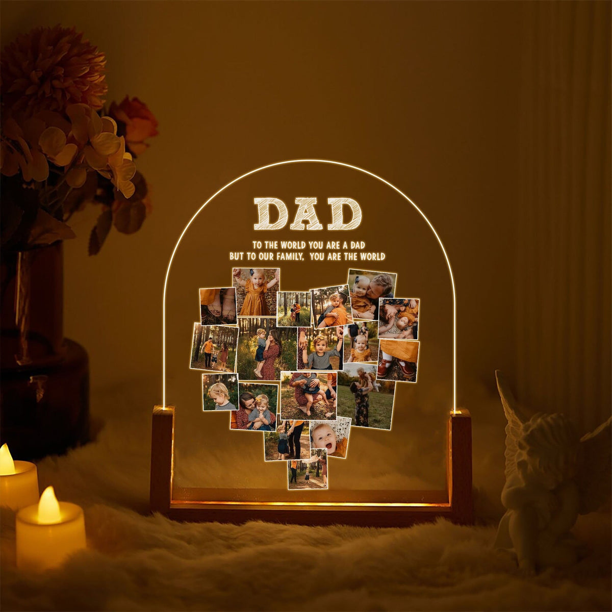 Custom Dad Heart Photo Collage Lamp, Personalized Picture Night Light, Fathers Day Acrylic Plaque, Grandpa Gift - product image 2