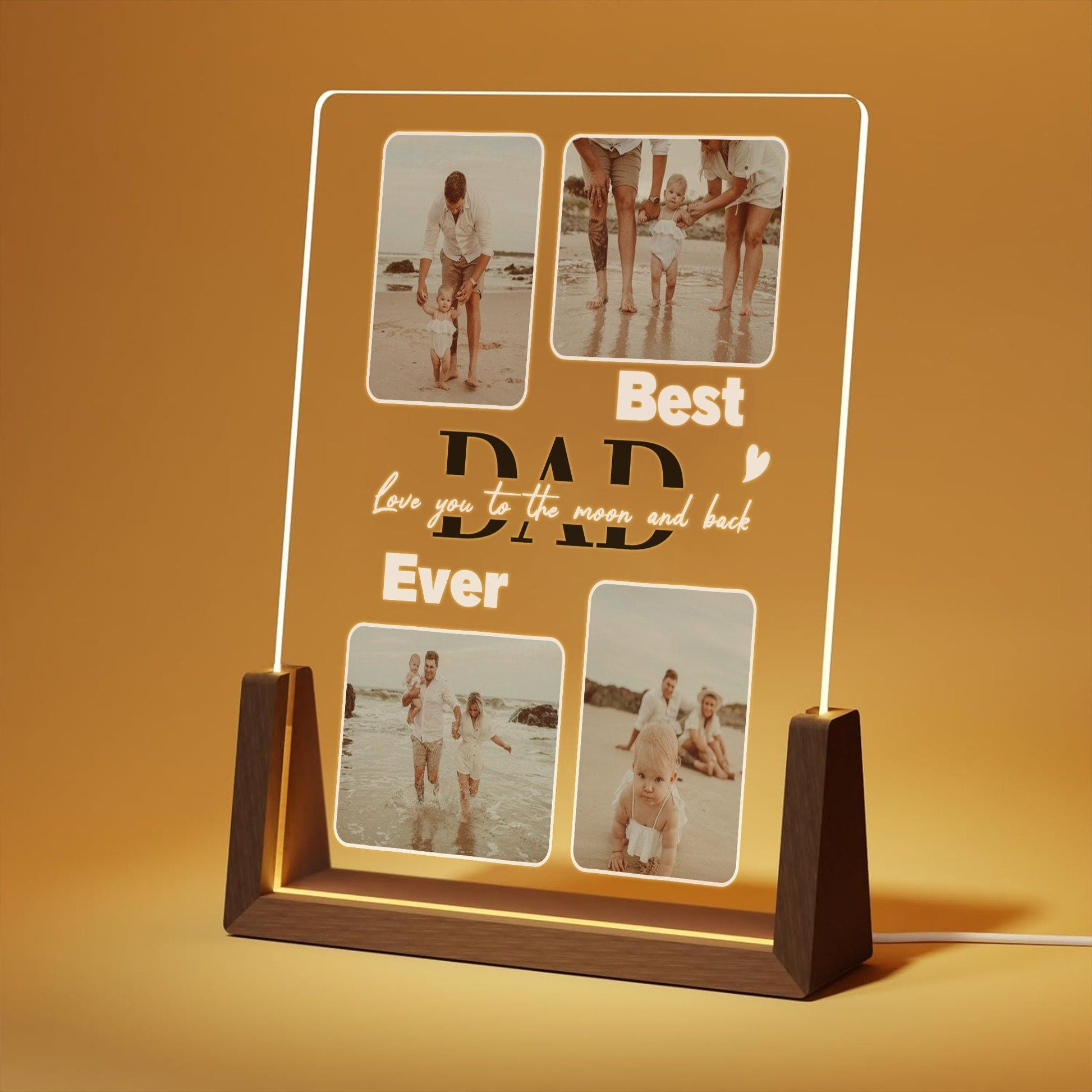 Custom Real Glass Photo Night Light, Best Dad Ever Picture Collage, Personalized Father's Day Gift from Kids, Dad Birthday Gift for Him - main product image