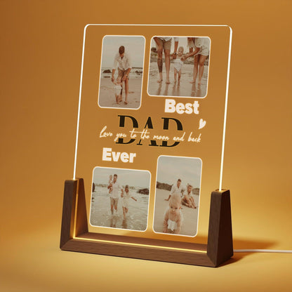 Custom Real Glass Photo Night Light, Best Dad Ever Picture Collage, Personalized Father's Day Gift from Kids, Dad Birthday Gift for Him - main product image