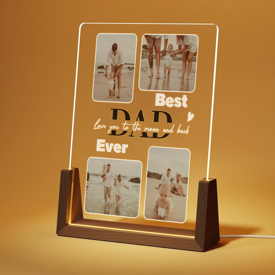Custom Real Glass Photo Night Light, Best Dad Ever Picture Collage, Personalized Father's Day Gift from Kids, Dad Birthday Gift for Him - main product image