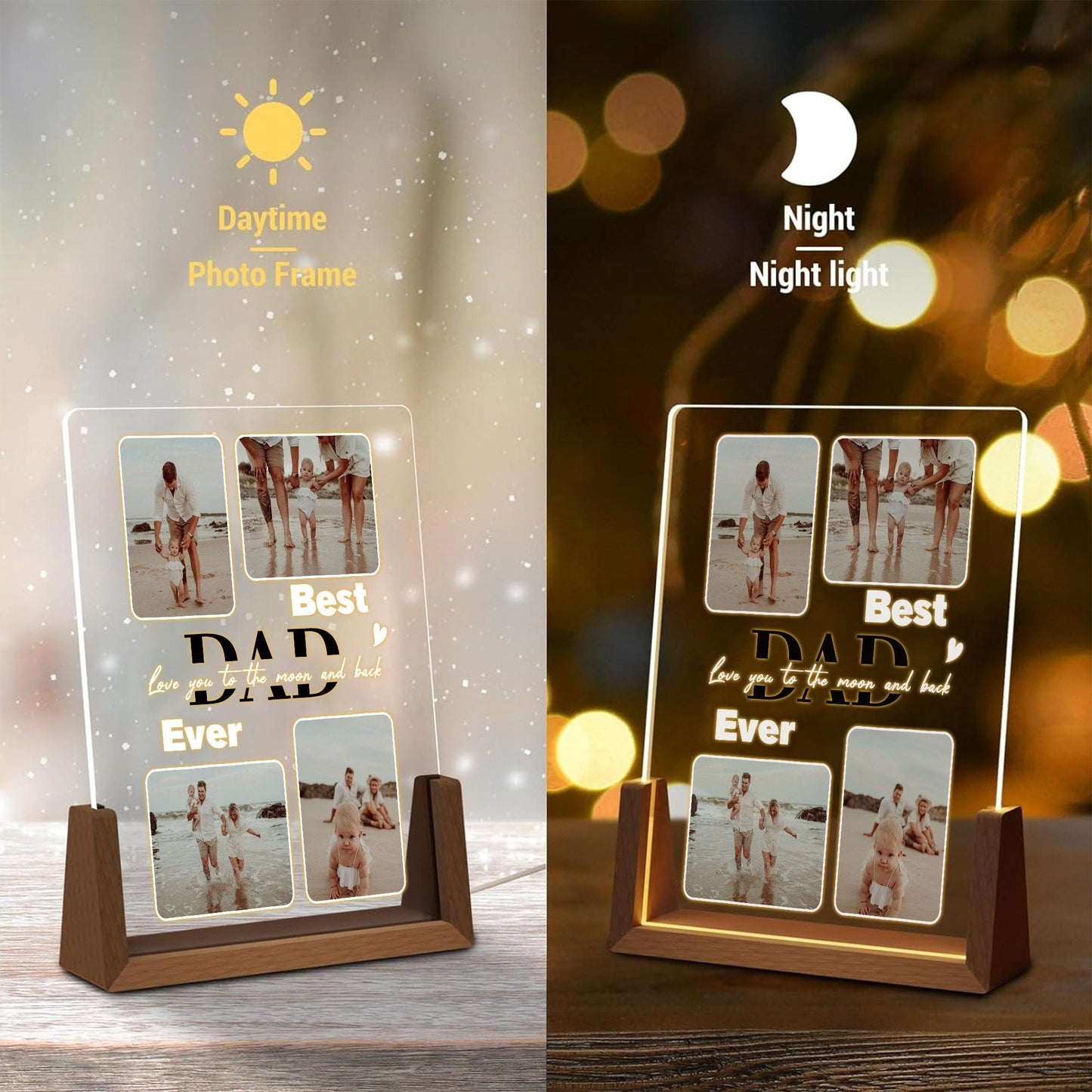 Custom Real Glass Photo Night Light, Best Dad Ever Picture Collage, Personalized Father's Day Gift from Kids, Dad Birthday Gift for Him - product image 4