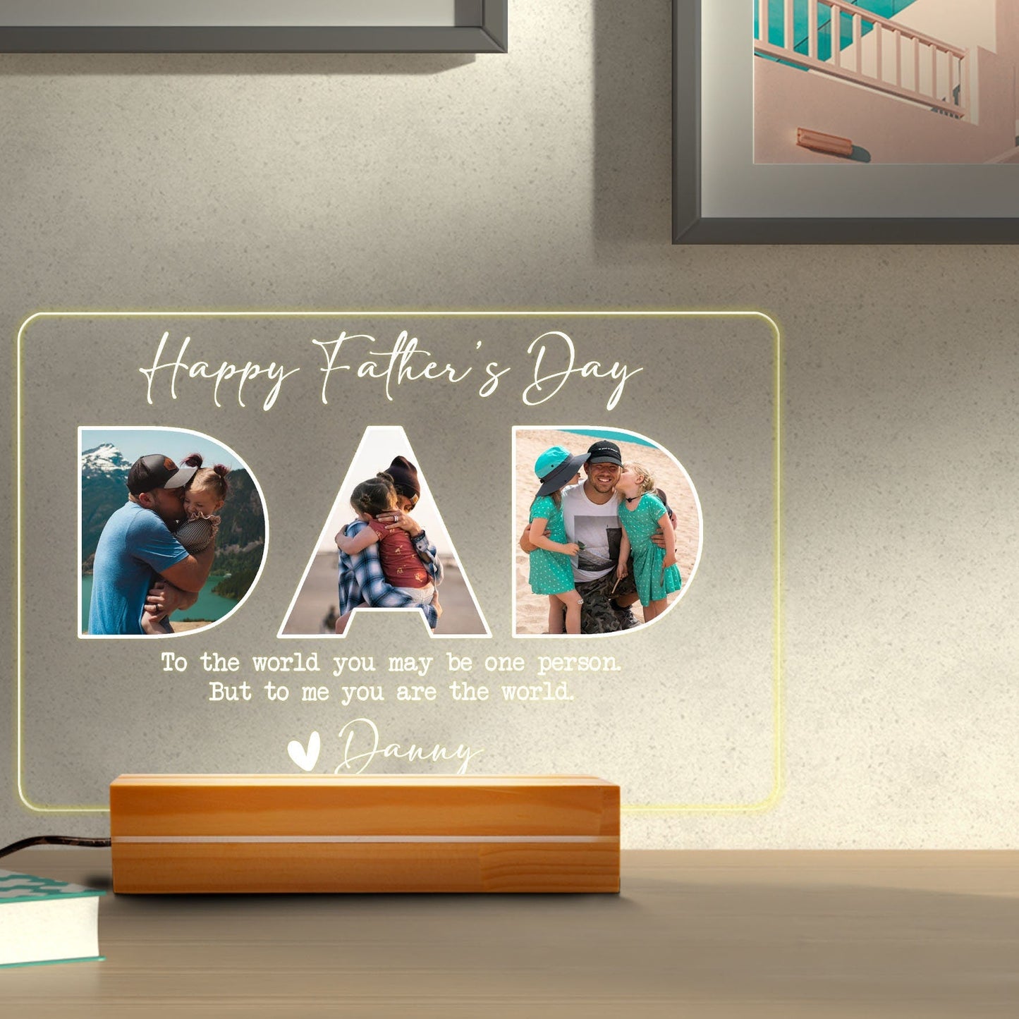 Personalized Father's Day Gift for Husband, Custom Photo DAD Lamp, Real Glass Night Light with Wood Base, Gift from Daughter - product image 3
