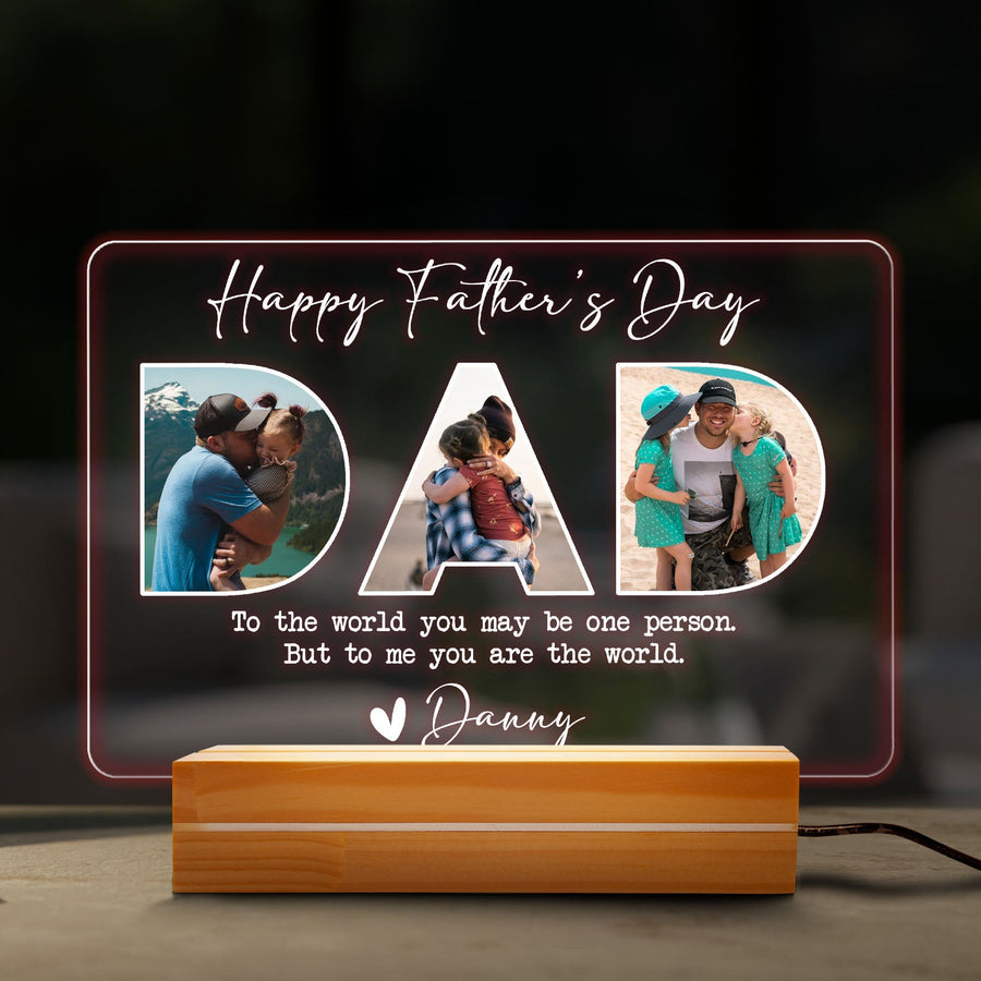 Personalized Father's Day Gift for Husband, Custom Photo DAD Lamp, Real Glass Night Light with Wood Base, Gift from Daughter - main product image