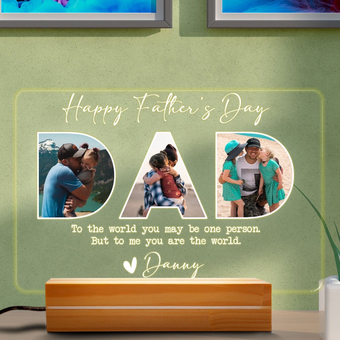 Personalized Father's Day Gift for Husband, Custom Photo DAD Lamp, Real Glass Night Light with Wood Base, Gift from Daughter - product image 2