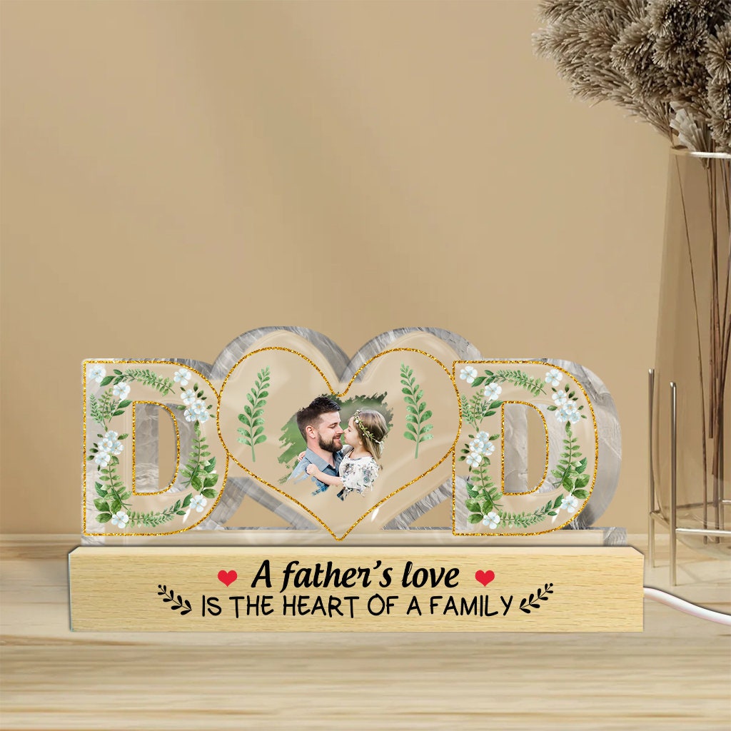 Personalized Dad Heart Photo Lamp, Fathers Day Acrylic Sign, Custom Picture Night Light, New Dad Gift LED Plaque - main product image