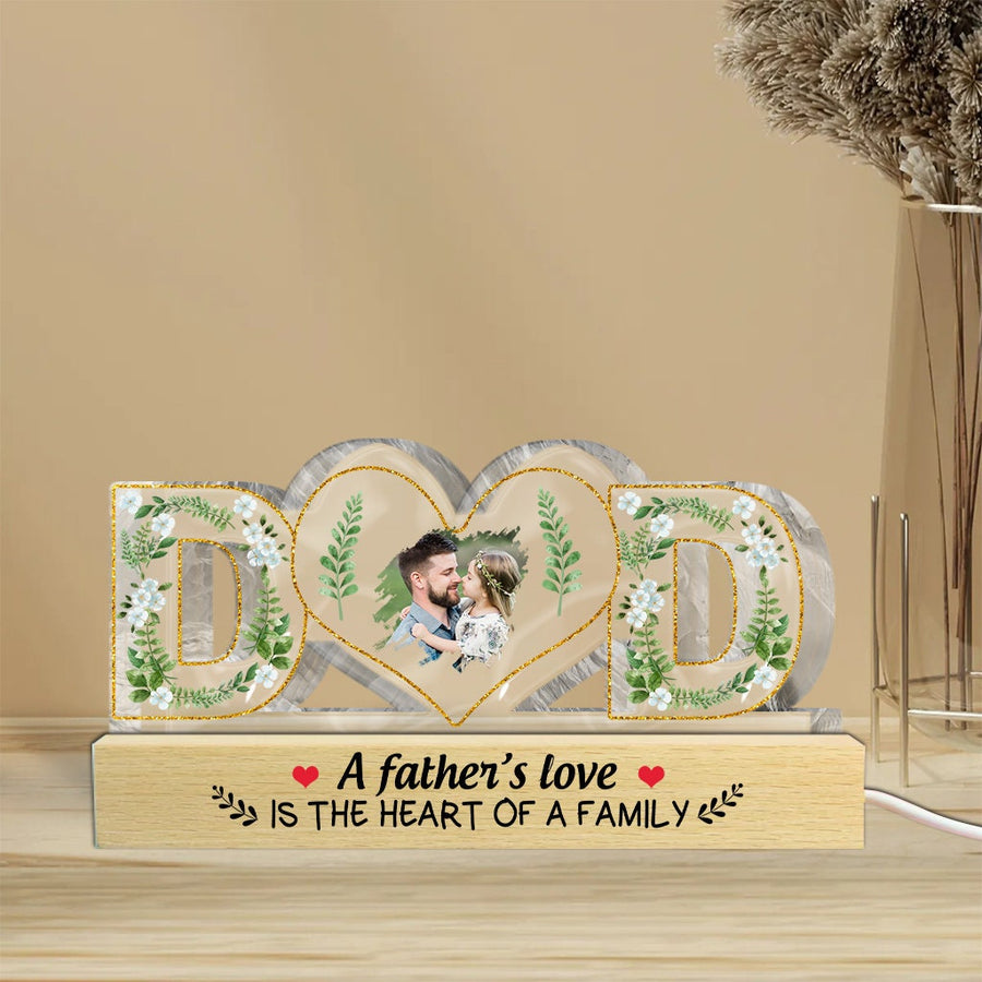 Personalized Dad Heart Photo Lamp, Fathers Day Acrylic Sign, Custom Picture Night Light, New Dad Gift LED Plaque - main product image