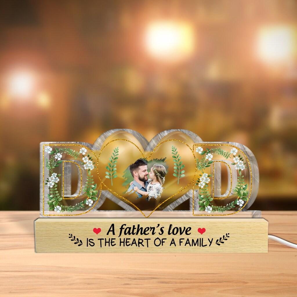 Personalized Dad Heart Photo Lamp, Fathers Day Acrylic Sign, Custom Picture Night Light, New Dad Gift LED Plaque - product image 2
