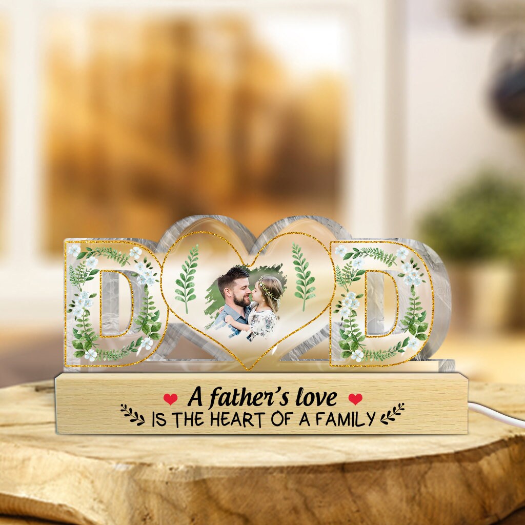 Personalized Dad Heart Photo Lamp, Fathers Day Acrylic Sign, Custom Picture Night Light, New Dad Gift LED Plaque - product image 3