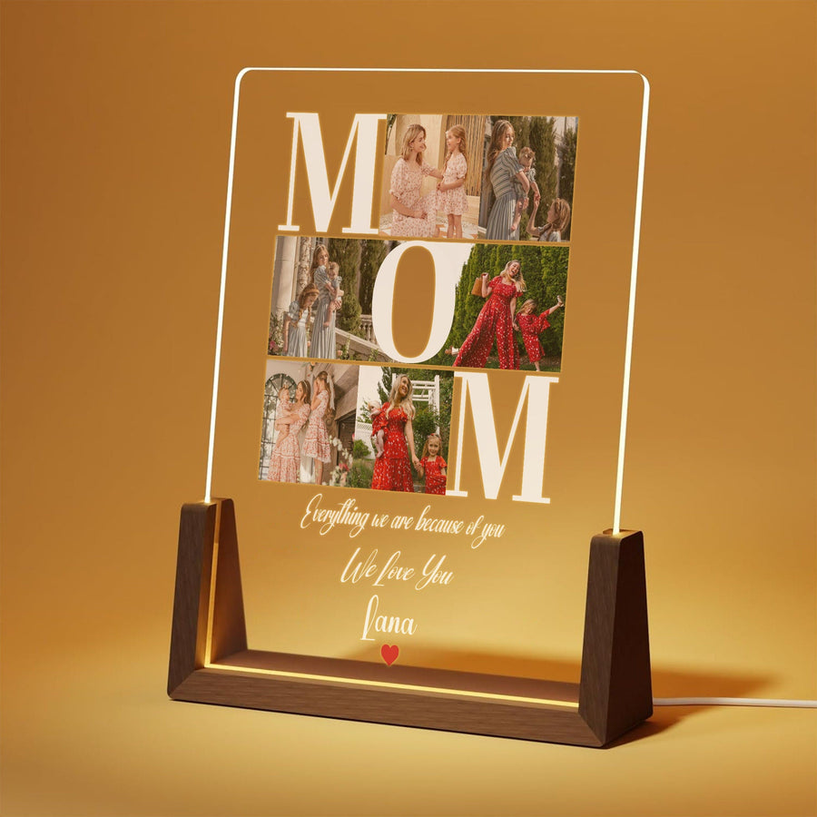 Personalized MOM Acrylic Photo Lamp Gift for Mom, Custom Mother’s Day Gifts, Night Light with Warm Walnut Wood Base, Photo Keepsake Decor - main product image