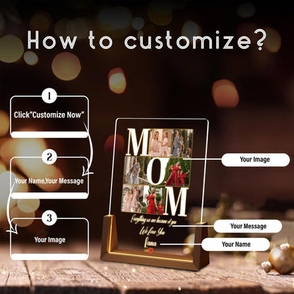 Personalized MOM Acrylic Photo Lamp Gift for Mom, Custom Mother’s Day Gifts, Night Light with Warm Walnut Wood Base, Photo Keepsake Decor - product image 2
