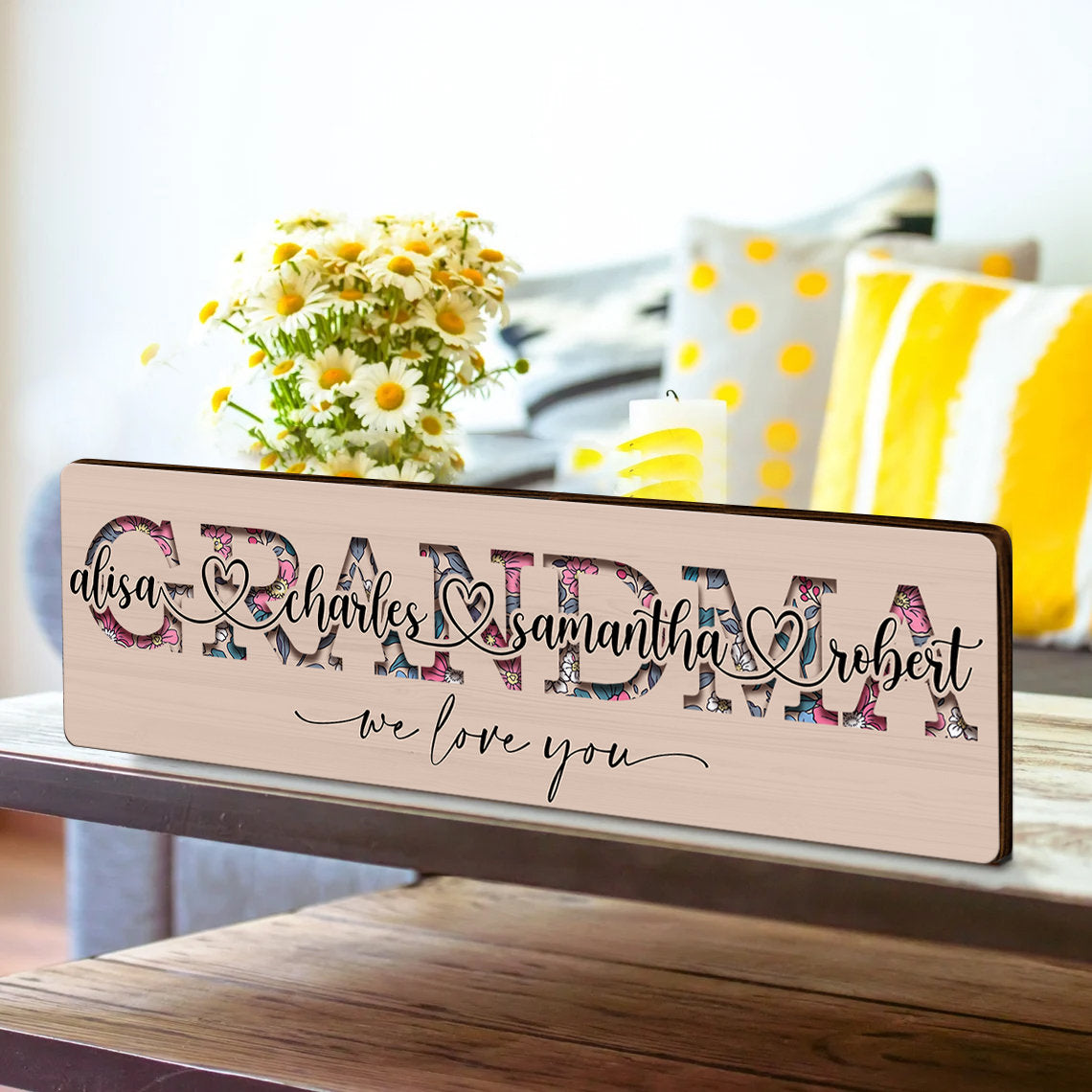 We Love You Mom Mothers Day Gifts for Grandma, Personalized Birthday Gifts For Mom, Nana, Mimi, Custom Kids Names Wooden Plaque - product image 3