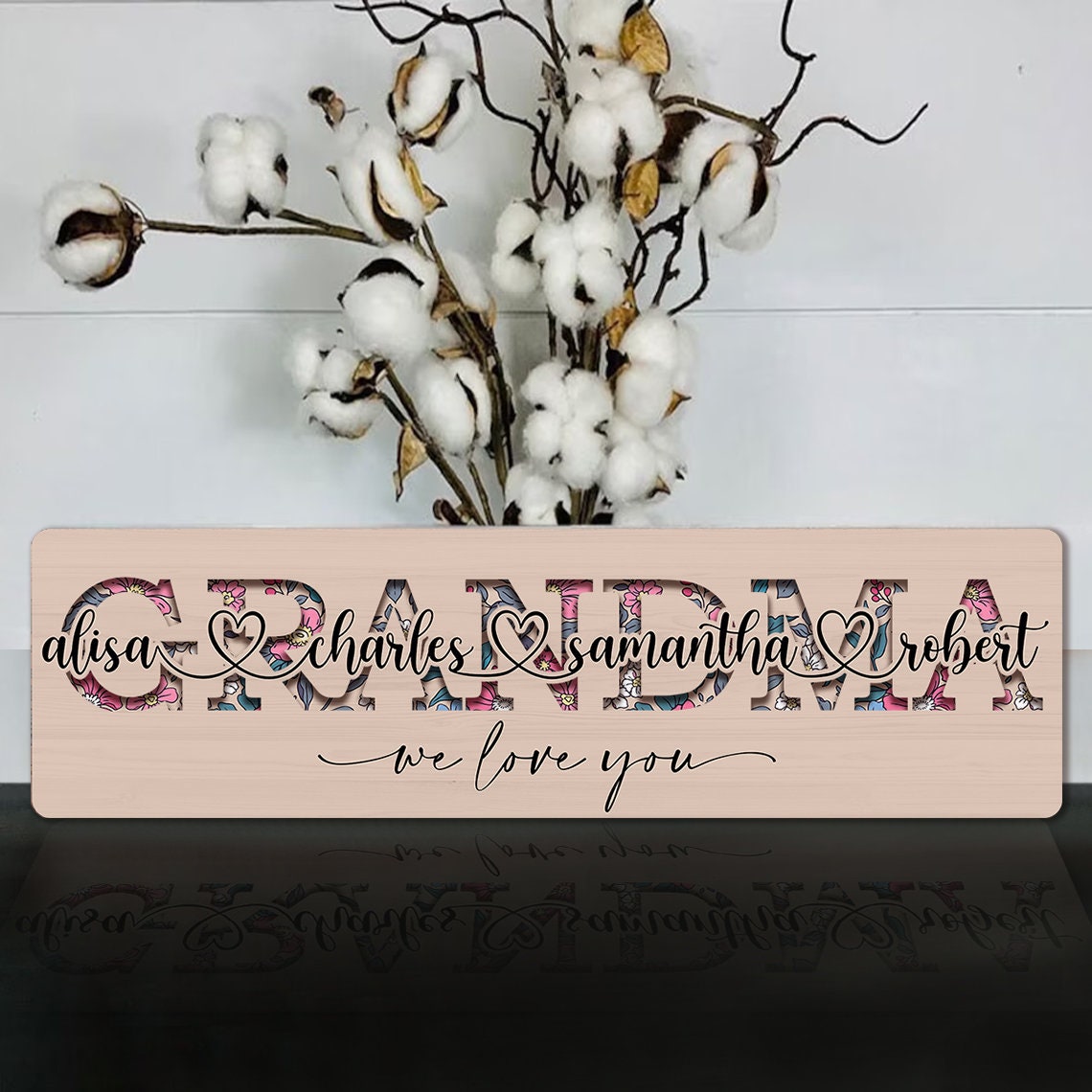 We Love You Mom Mothers Day Gifts for Grandma, Personalized Birthday Gifts For Mom, Nana, Mimi, Custom Kids Names Wooden Plaque - product image 2