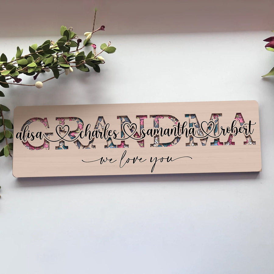 We Love You Mom Mothers Day Gifts for Grandma, Personalized Birthday Gifts For Mom, Nana, Mimi, Custom Kids Names Wooden Plaque - main product image