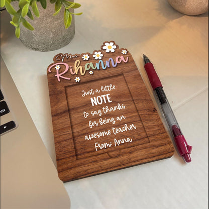 Personalized Teacher Sticky Note Holder - Custom Wooden Desk Organizer, Teacher Appreciation Gift, End of School Year Present - product image 6