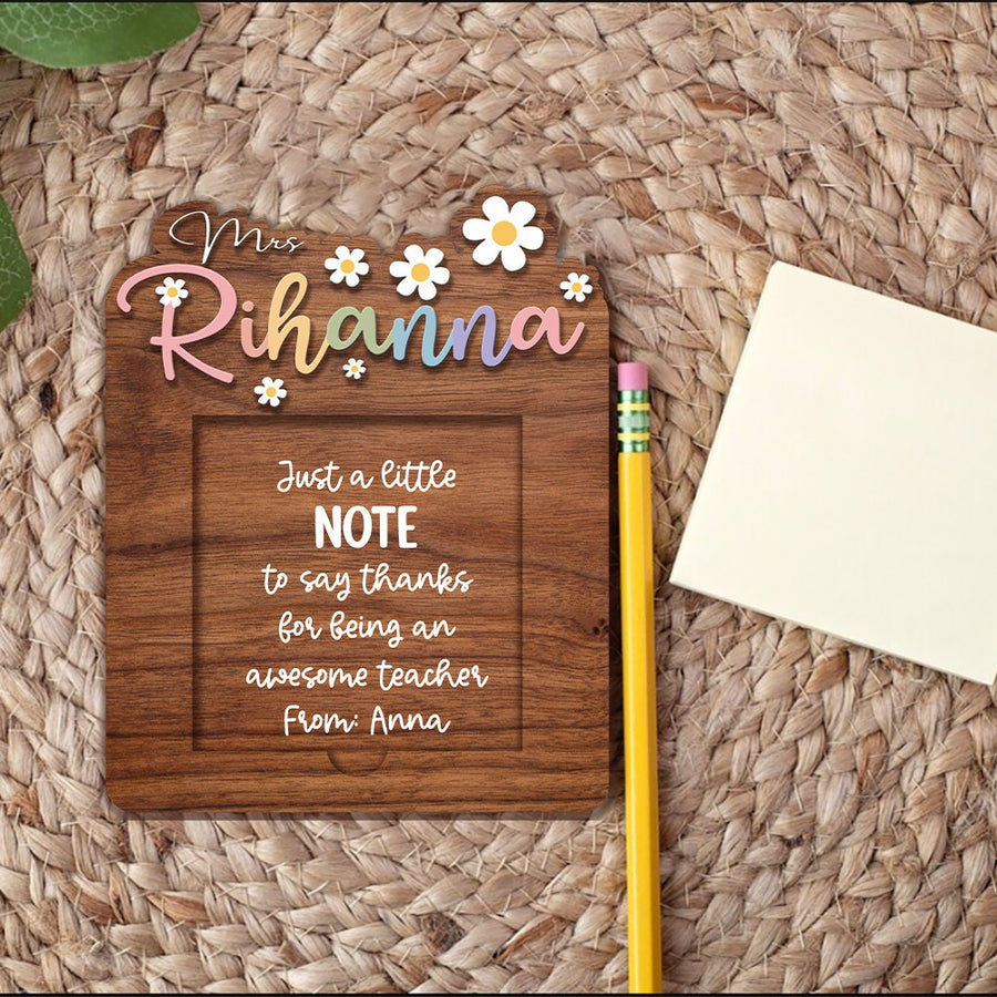 Personalized Teacher Sticky Note Holder - Custom Wooden Desk Organizer, Teacher Appreciation Gift, End of School Year Present - main product image