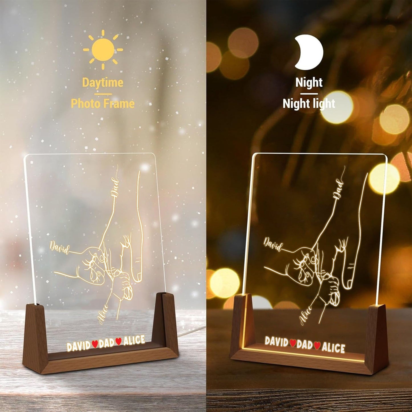 Custom Dad and Kids Hands Night Light, Personalized Fathers Day LED Lamp, Line Art Acrylic Plaque, New Dad Gift - product image 4