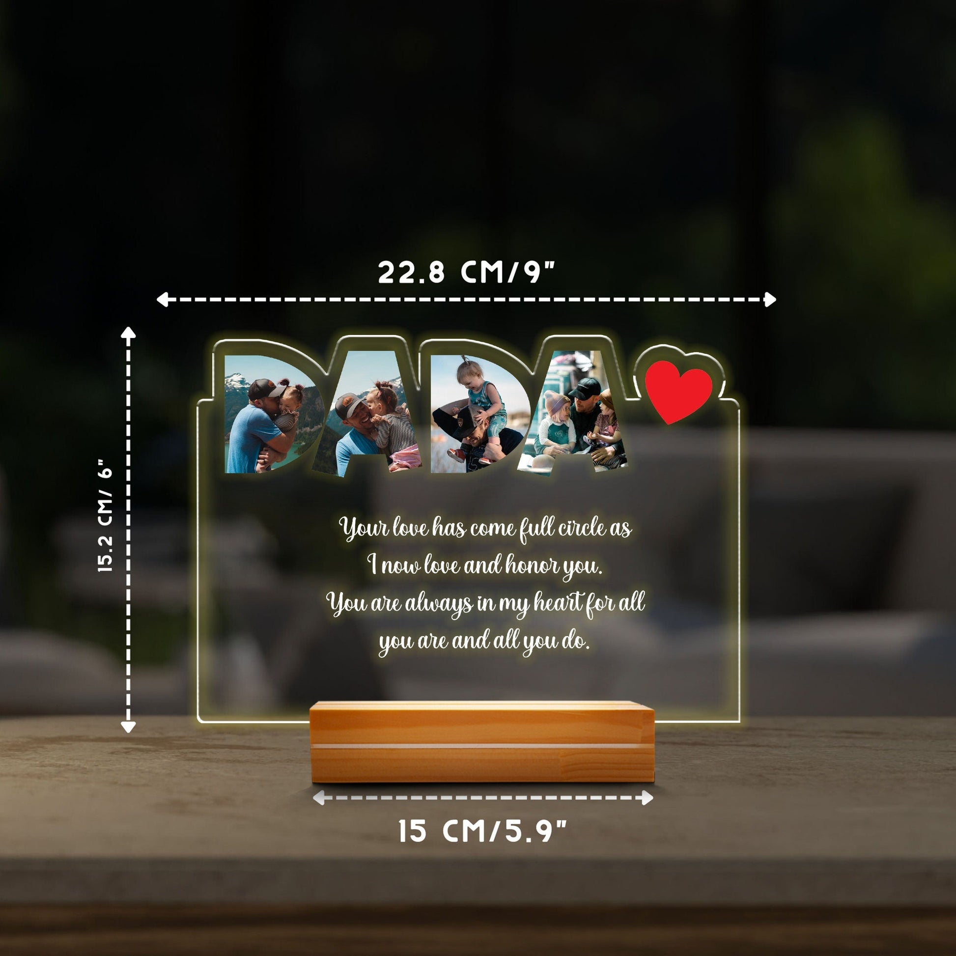 Personalized DADA Lamp with Photos, Real Glass DADA Plaque, Father's Day Gift for Husband, Engraved Wood Base Nightlight, Custom Photo Gift - product image 4