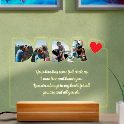 Personalized DADA Lamp with Photos, Real Glass DADA Plaque, Father's Day Gift for Husband, Engraved Wood Base Nightlight, Custom Photo Gift - product image 2