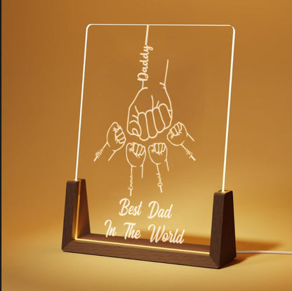 Custom Fist Bump Night Light for Dad, Fathers Day LED Lamp, Personalized Kids Names Acrylic Plaque, Papa Gift - product image 3