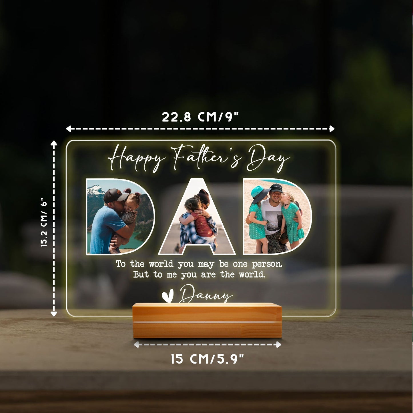Personalized Father's Day Gift for Husband, Custom Photo DAD Lamp, Real Glass Night Light with Wood Base, Gift from Daughter - product image 4