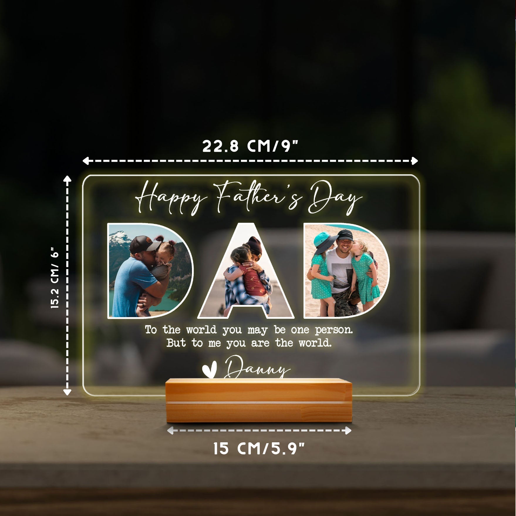 Personalized Father's Day Gift for Husband, Custom Photo DAD Lamp, Real Glass Night Light with Wood Base, Gift from Daughter - product image 4