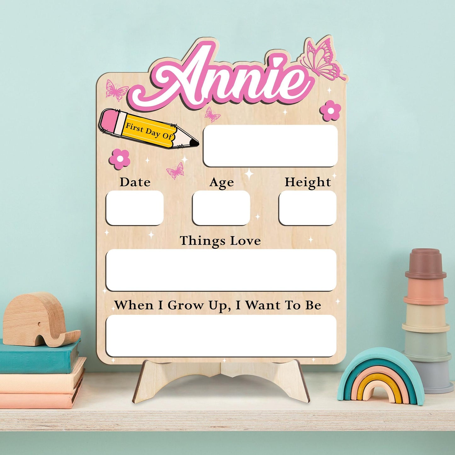 Custom First Day of School Sign • Personalized Wooden School Board • Back to School Photo Prop Keepsake for Kids, Preschool, Kindergarten - product image 3