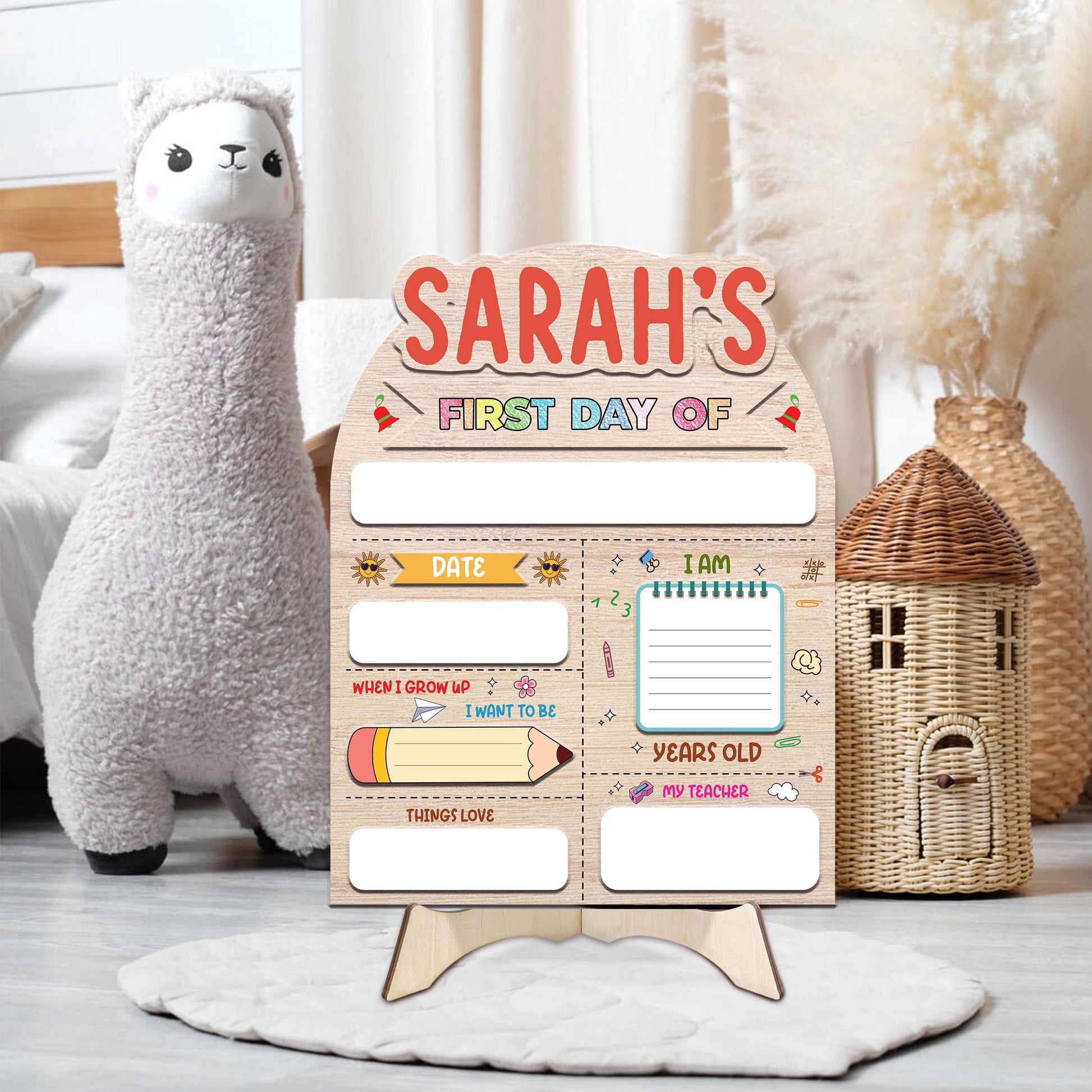 Custom First Day of School Sign • Personalized Wooden School Board • Back to School Photo Prop Keepsake for Kids, Preschool, Kindergarten - main product image