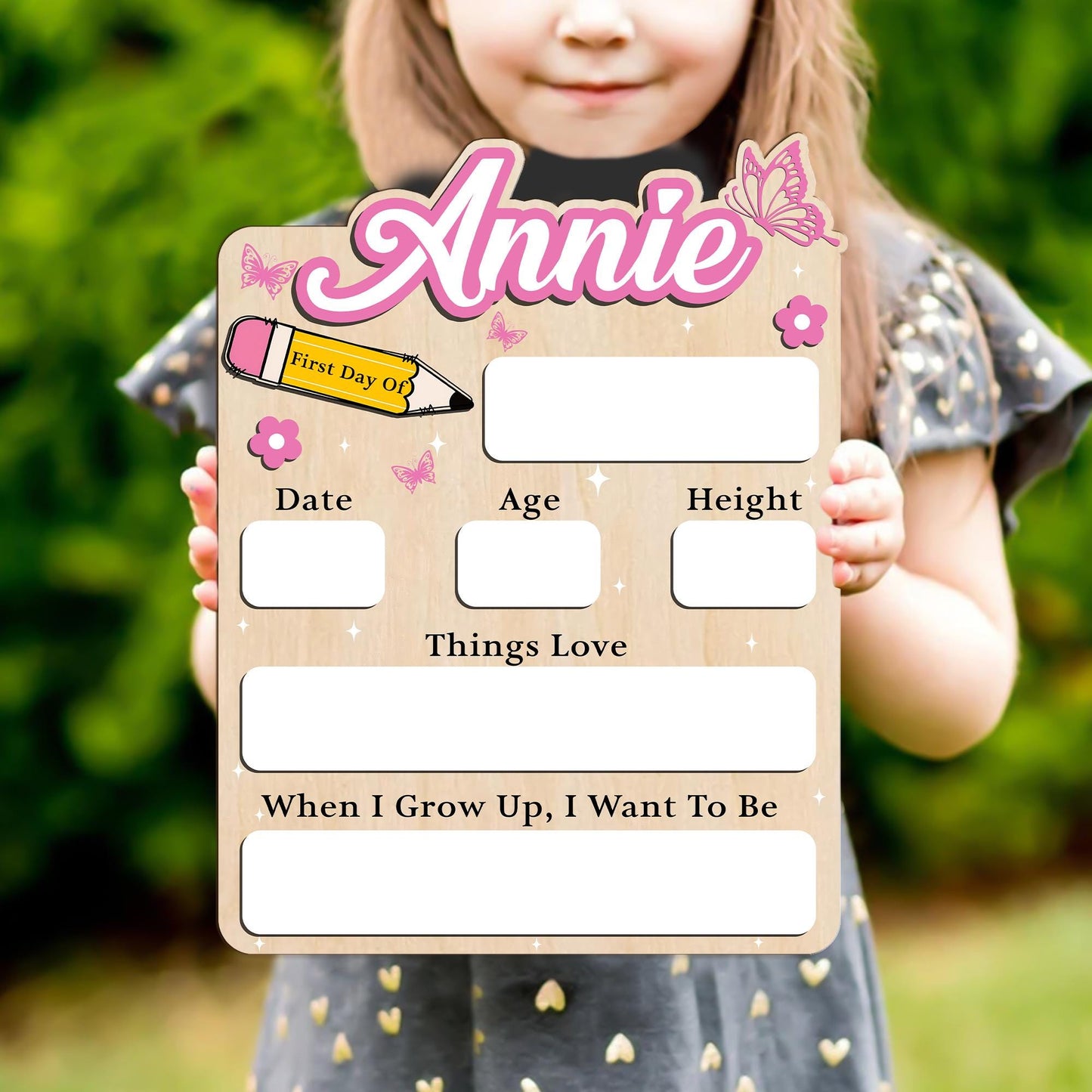 Custom First Day of School Sign • Personalized Wooden School Board • Back to School Photo Prop Keepsake for Kids, Preschool, Kindergarten - main product image